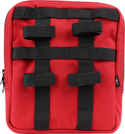 Red THRASHIN SUPPLY CO. Handlebar Bag Slim with mounting straps, designed for bike handlebars, compact and lightweight.