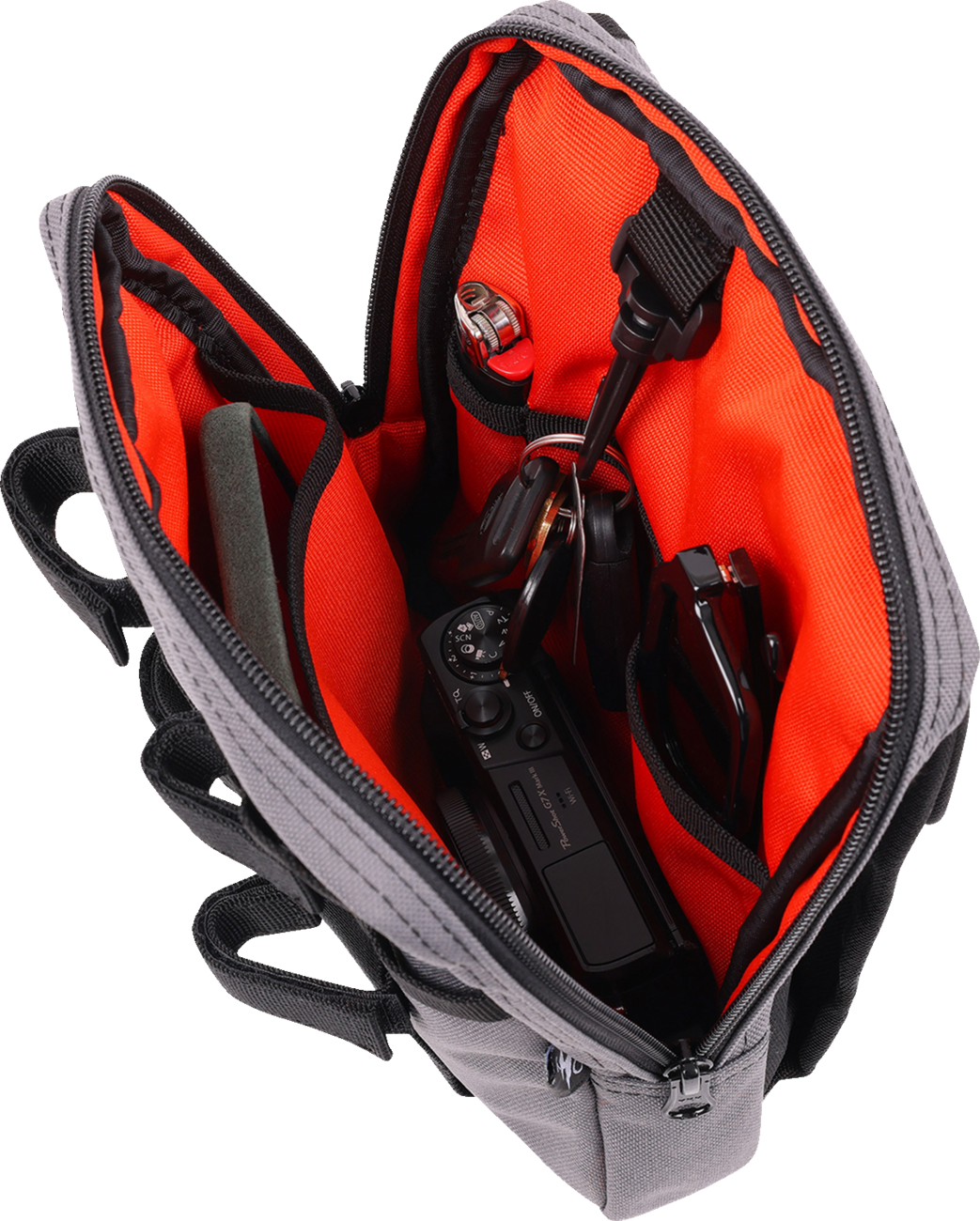Gray THRASHIN SUPPLY CO. Handlebar Bag Slim mounted on a bicycle handlebar, showcasing its compact design and durable material.
