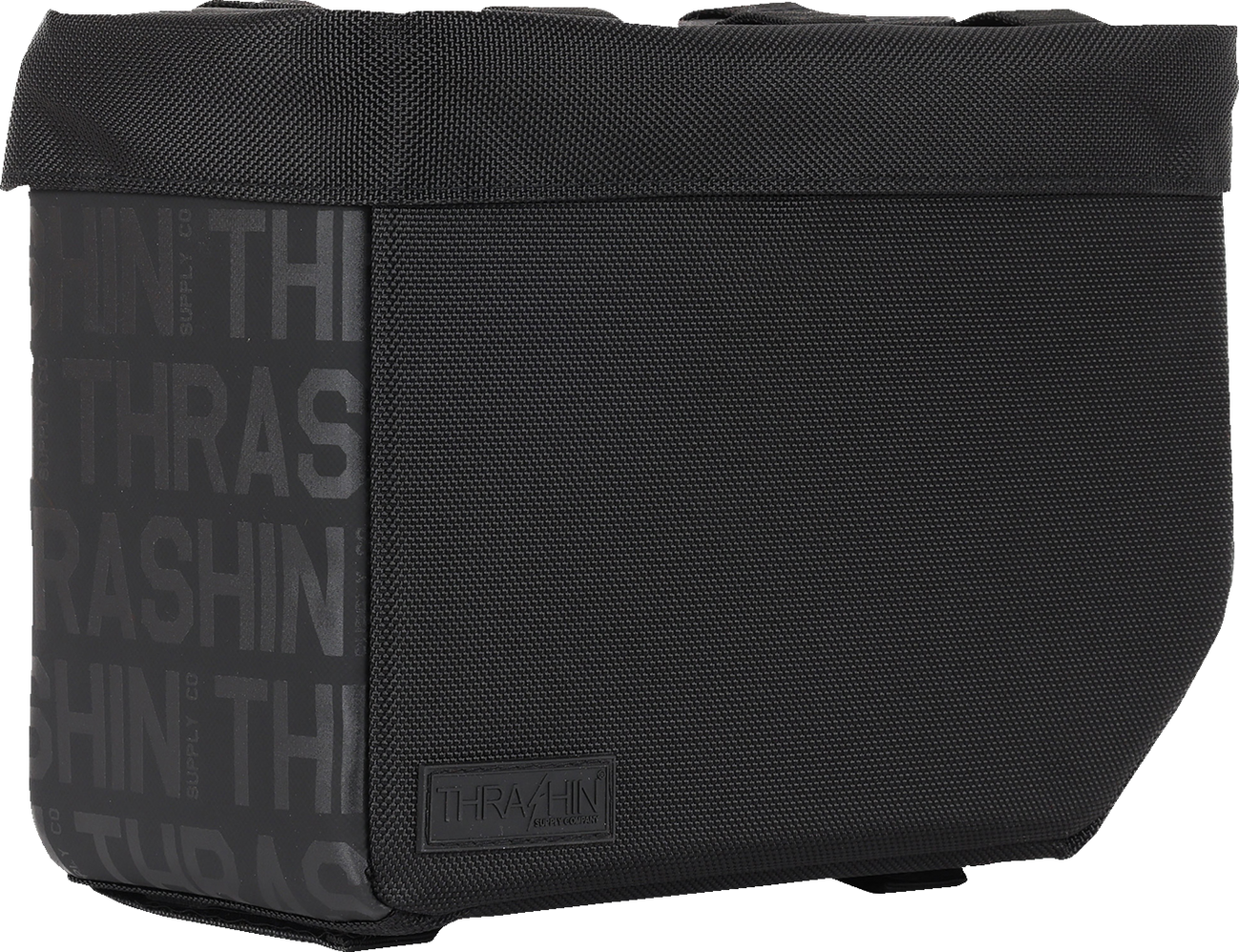 Waterproof motorcycle saddlebags by THRASHIN SUPPLY CO. Escape Base TSB-0021, 18-liter storage bags mounted on a motorcycle.