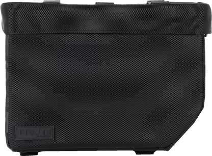 Waterproof THRASHIN SUPPLY CO. Escape Base Saddlebags TSB-0021 on motorcycle, 18-liter storage with secure straps and durable design.