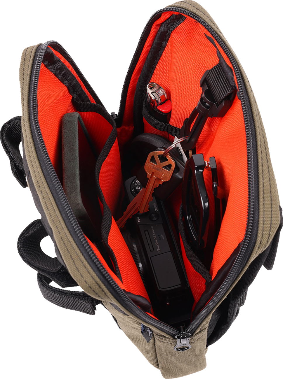 Green THRASHIN SUPPLY CO. Handlebar Bag Slim mounted on a bicycle handlebar, featuring compact design and adjustable straps.
