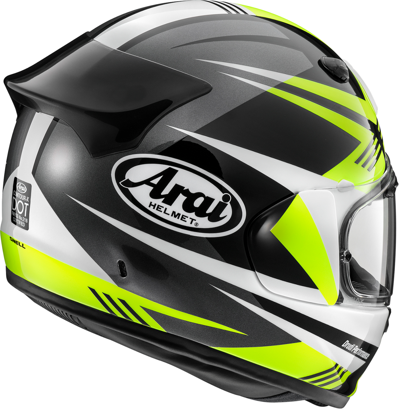 Yellow ARAI HELMETS Contour-X helmet in 2XL size, featuring a sleek design and ventilation ports.