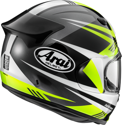 Yellow ARAI HELMETS Contour-X helmet in 2XL size, featuring a sleek design and ventilation ports.