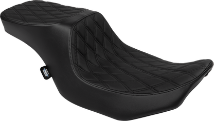 Drag Specialties Predator 2-Up seat with black double diamond stitching and vinyl cover for Harley FLTR/FLHX 2023-2024