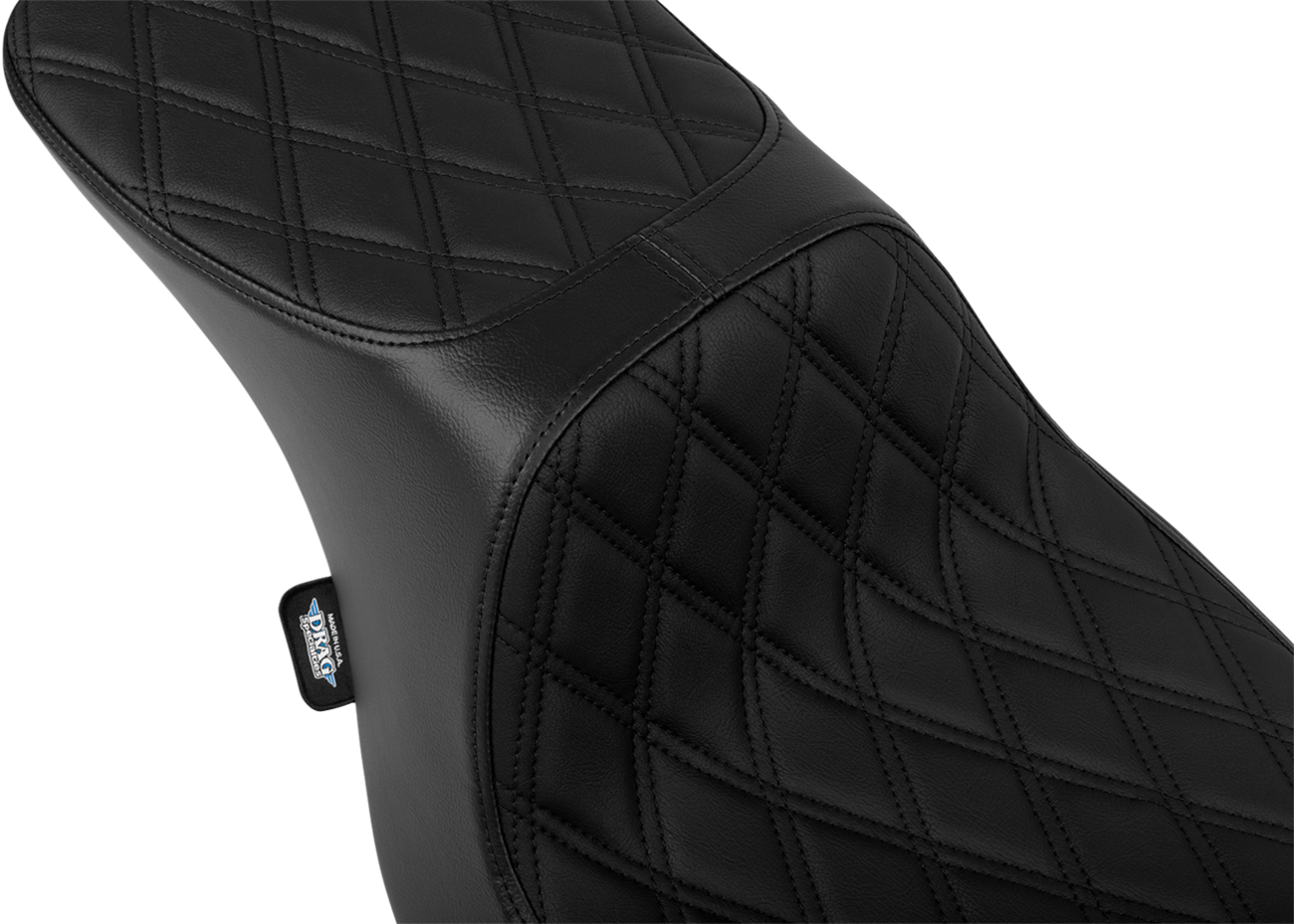 Drag Specialties Predator 2-up seat with black diamond stitching and vinyl cover for Harley FLTR/FLHX 2023-2024 motorcycles.