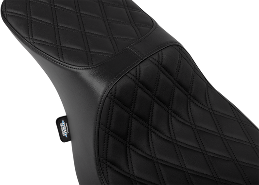 Drag Specialties Predator 2-up seat with black diamond stitching and vinyl cover for Harley FLTR/FLHX 2023-2024 motorcycles.