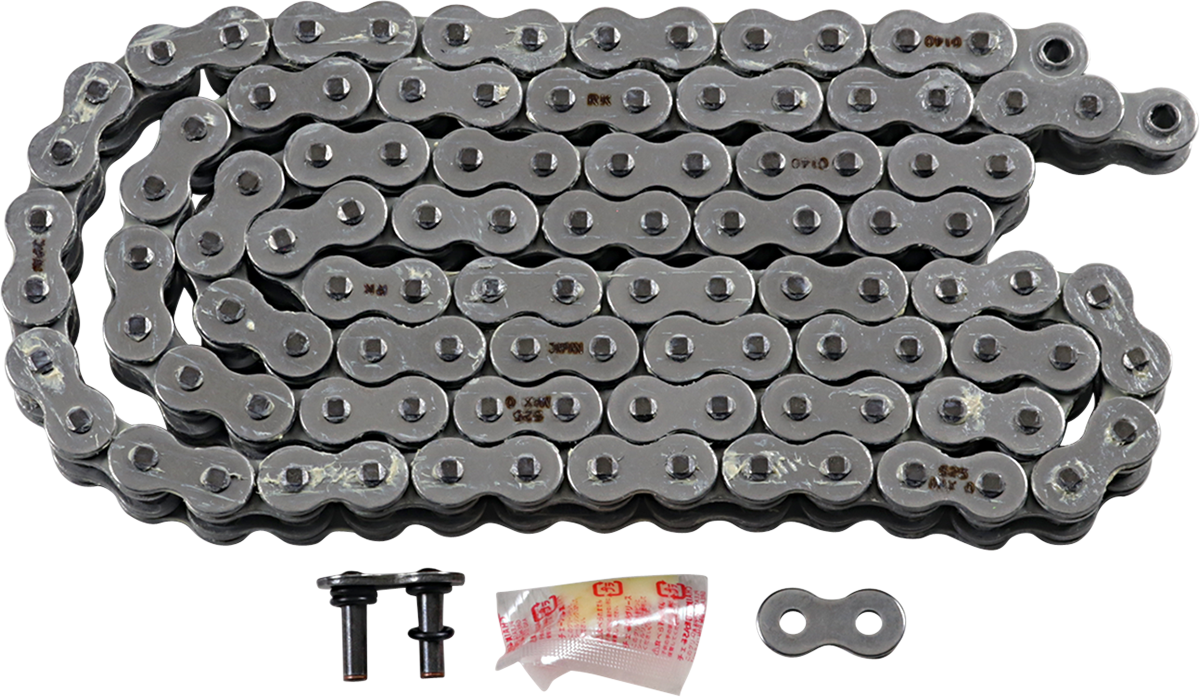 RK 525 Max O Drive Chain with 116 links, suitable for street and off-road motorcycles, showing the durable chain and links.