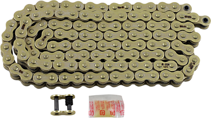 RK 525 Max O Drive Chain in gold, 150 links, high-performance motorcycle chain with durable construction and precision links.