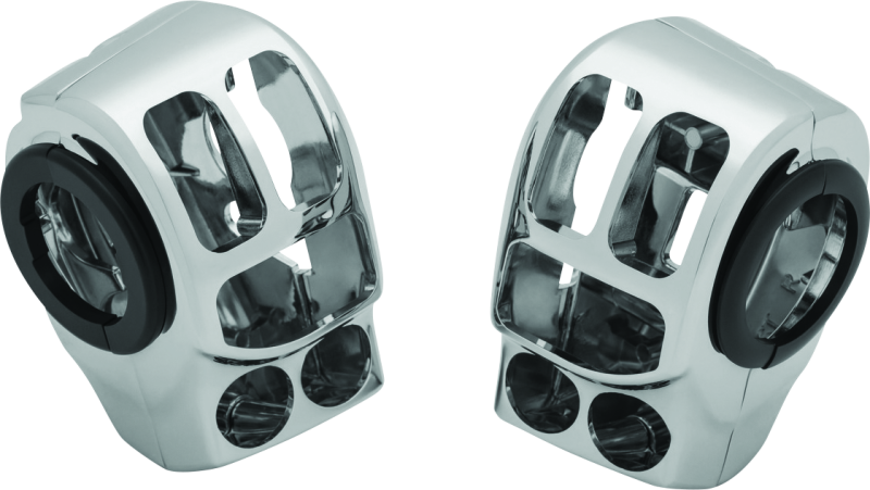 Kuryakyn chrome switch housings for Harley Davidson motorcycles, part 1748, with polished finish and ergonomic design.