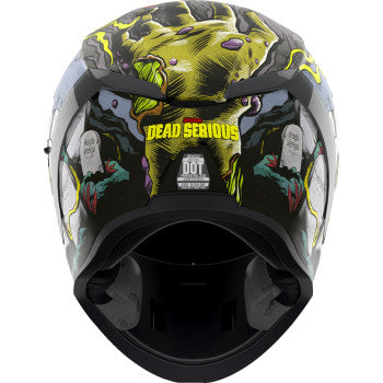 Black ICON Airform™ Dead Serious helmet in medium size, featuring sleek design and ventilation openings for motorcycle riding.