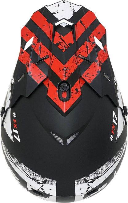 AFEX FX-17 Attack helmet in matte black and red, XS size, featuring a sleek motorcycle helmet design with bold graphics.