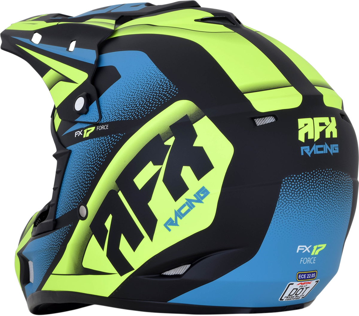 Bill's Exhausts AFX FX-17 helmet in matte black, green, and blue, 2XL size, with a sleek aerodynamic design.