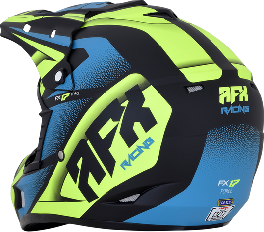 Bill's Exhausts AFX FX-17 helmet in matte black, green, and blue, 2XL size, with a sleek aerodynamic design.