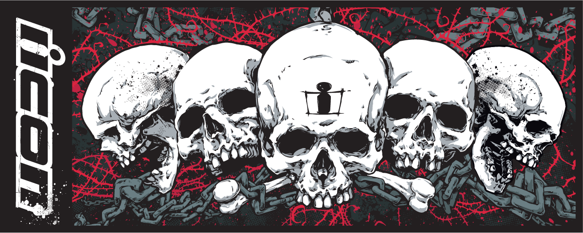 Large ICON Absorbent Pit Pad with skull design by Bill's Exhausts, shown in black and white, featuring a soft, absorbent surface.
