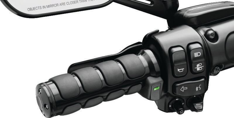 Kuryakyn Heated ISO Grips Dual Cable in gloss black, motorcycle handlebar grips with integrated heating elements and dual cables.