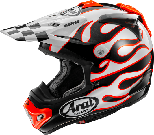 Arai VX-Pro4 Flame White motorcycle helmet with XS size, featuring a sleek design and aerodynamic shape.