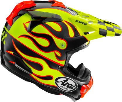 Arai VX-Pro4 Flame Yellow motorcycle helmet with advanced safety features and XS size, designed for comfort and protection.