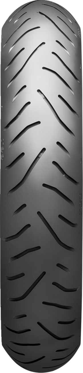 BRIDGESTONE T33 front motorcycle tire in 120/70R19 size with 60V load and speed rating, shown with tread pattern visible.