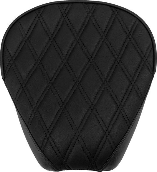Black wide rear solo seat with double diamond pattern and black stitching by Drag Specialties Seats for Harley FL 1997-2023
