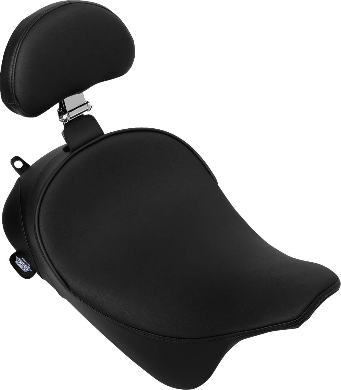 Drag Specialties solo front seat with backrest option for Harley FL models 2008-2023, featuring comfortable upholstery and sleek design.