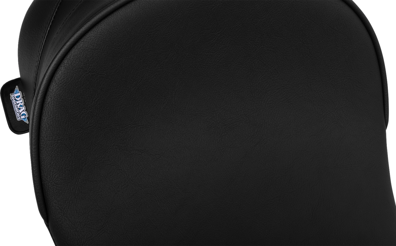 Drag Specialties solo front seat with backrest option for Harley FL models 2008-2023, featuring durable black leather and ergonomic design.