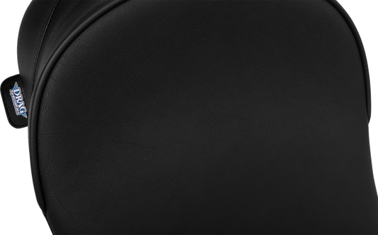 Drag Specialties solo front seat with backrest option for Harley FL models 2008-2023, featuring durable black leather and ergonomic design.