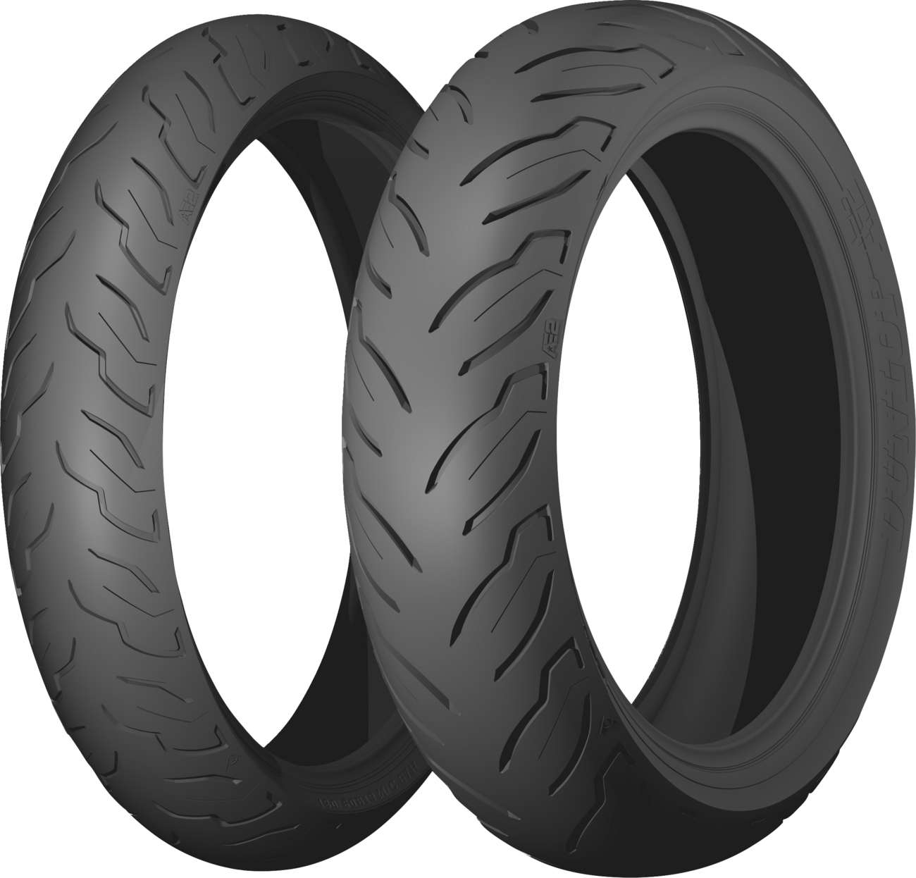 Dunlop AE2 front motorcycle tire 130/60B19 67H for cruiser and touring bikes, showing tread pattern and sidewall details.
