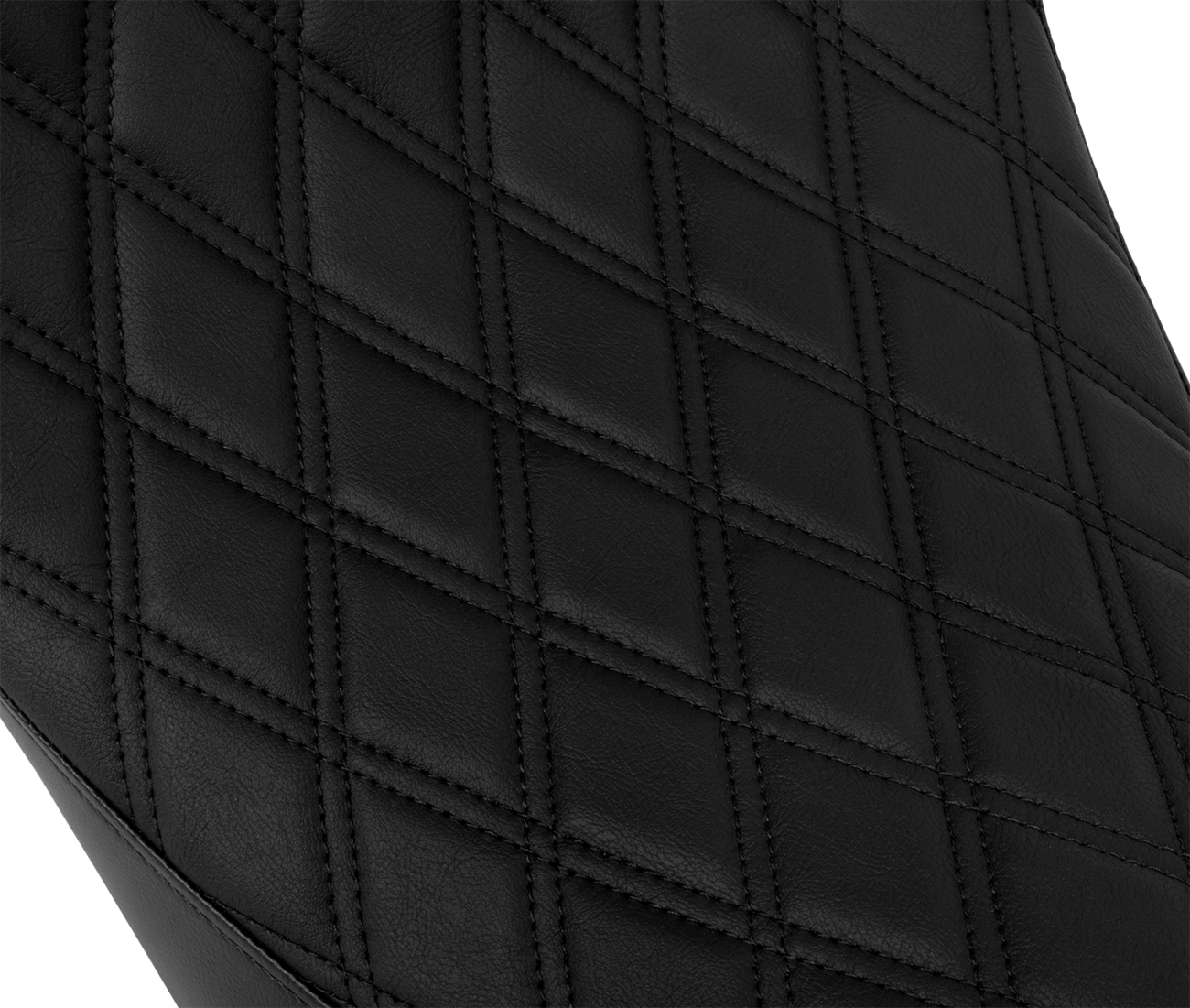 Drag Specialties solo front seat for Harley FL 2008-2023 with double diamond pattern, black stitching, and optional backrest.
