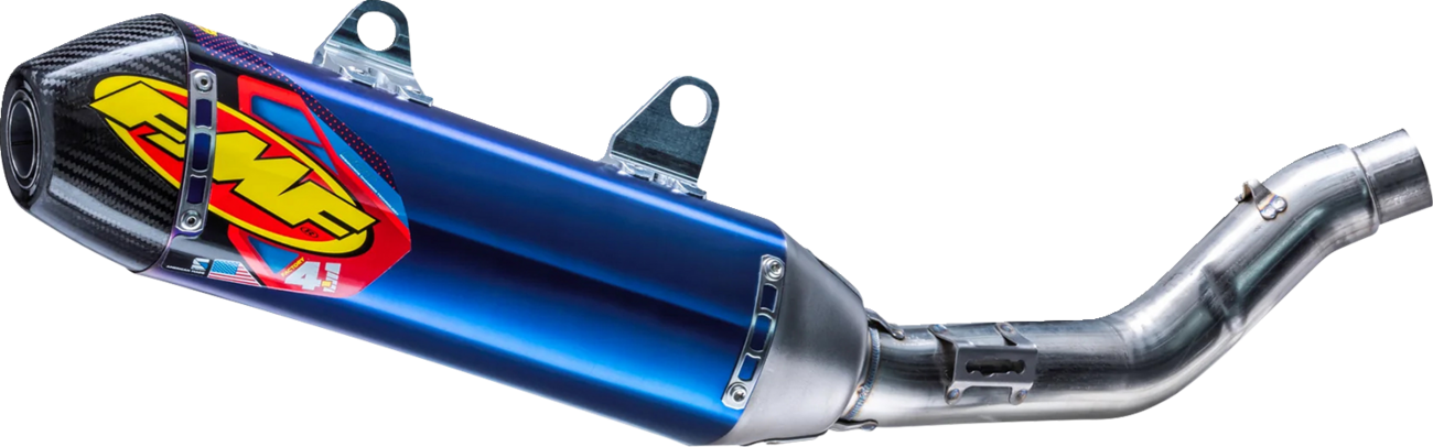 FMF Factory 4.1 RCT slip-on muffler for Kawasaki KX 250, anodized titanium with carbon cap, motorcycle exhaust part.