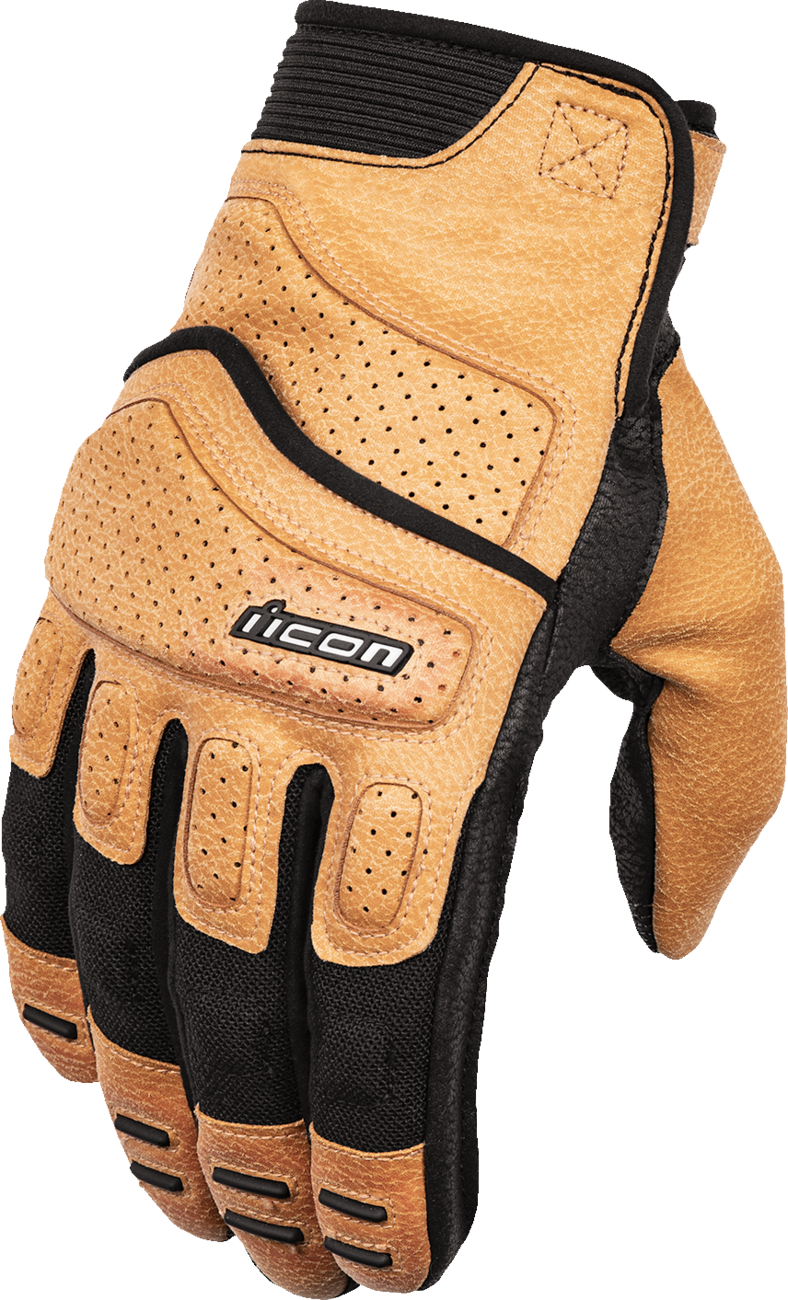 Bill's Exhausts ICON Superduty3™ tan 2XL gloves showing durable leather construction and secure wrist closure.