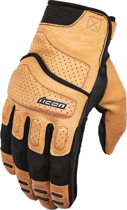 Bill's Exhausts ICON Superduty3™ tan 2XL gloves showing durable leather construction and secure wrist closure.