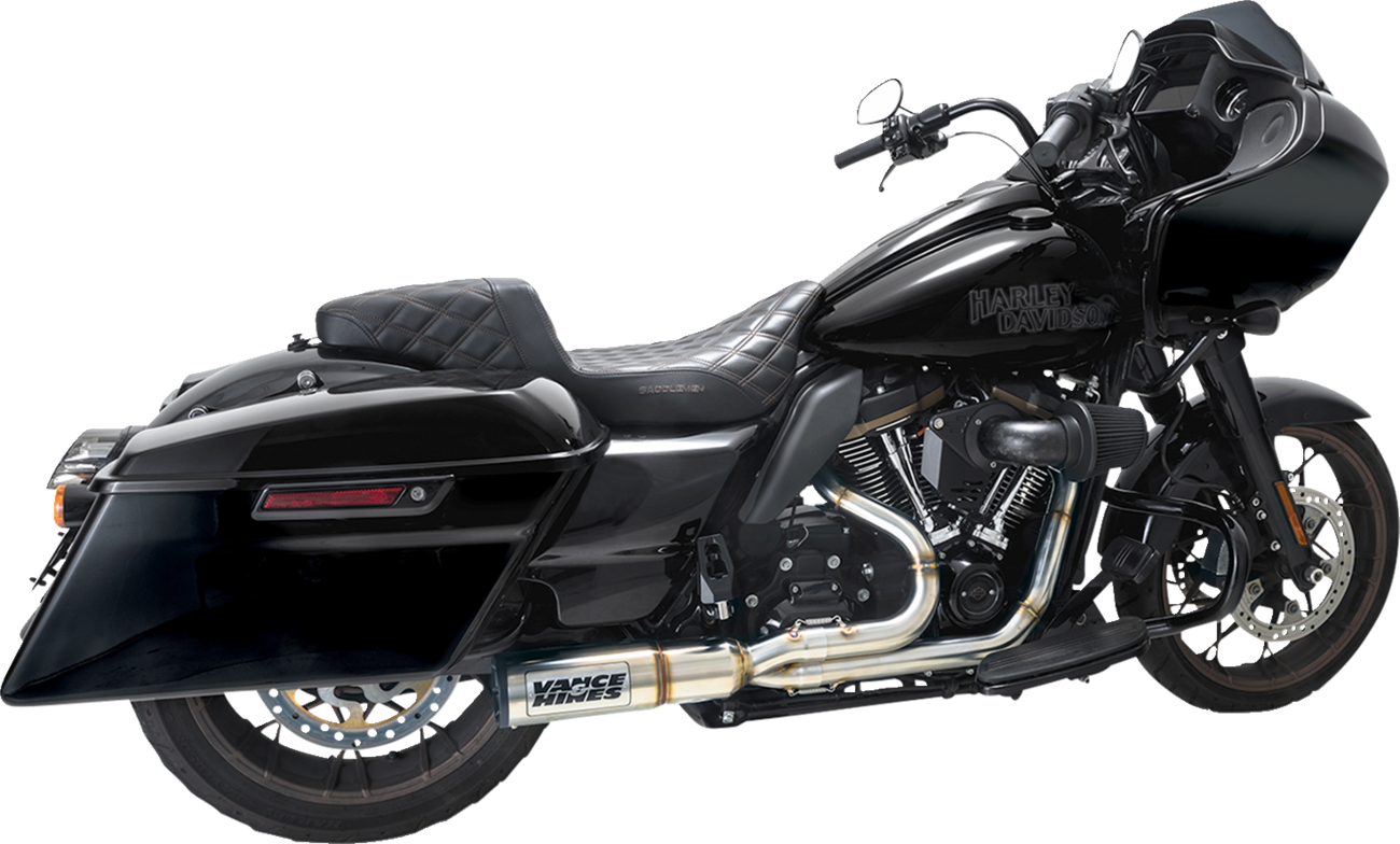 VANCE & HINES 2-into-1 High Output PCX™ Exhaust System in brushed finish for touring motorcycles, model 27321-22.