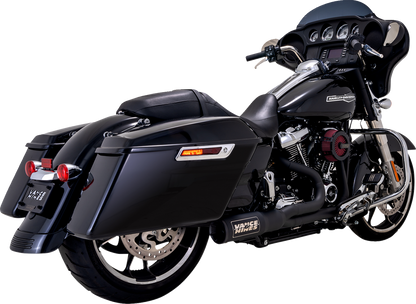 VANCE & HINES 47321-22 2-Into-1 High Output PCX™ Exhaust System in black finish for touring bikes, showing the sleek motorcycle exhaust.