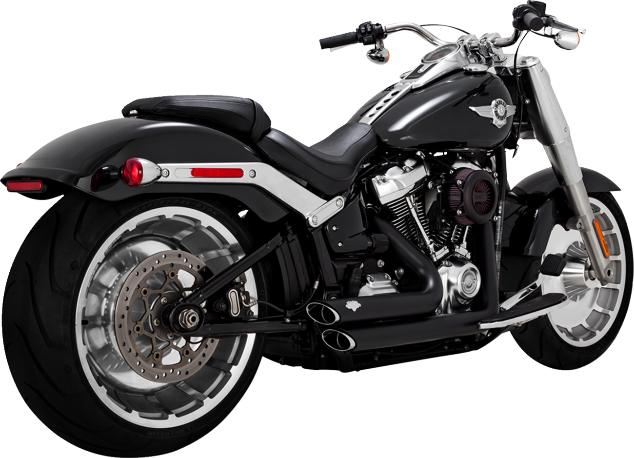 VANCE & HINES Shortshots Staggered Exhaust System with PCX Technology in black for motorcycle, shown on a bike.
