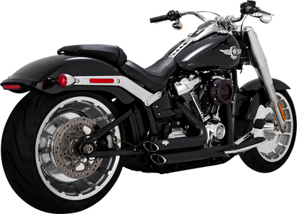 VANCE & HINES Shortshots Staggered Exhaust System with PCX Technology in black for motorcycle, shown on a bike.