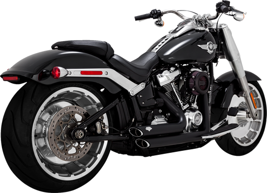 VANCE & HINES Shortshots Staggered Exhaust System with PCX Technology in black for motorcycle, shown on a bike.