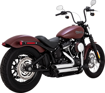 Chrome Vance & Hines Shortshots Staggered PCX exhaust system for motorcycle, featuring polished chrome finish and dual staggered pipes.