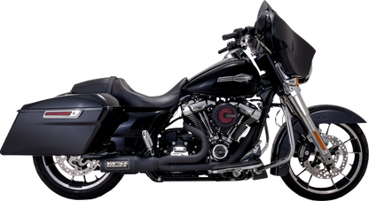 VANCE & HINES 47321-22 2-Into-1 High Output PCX™ Exhaust System in black for touring bikes, featuring sleek metal construction.