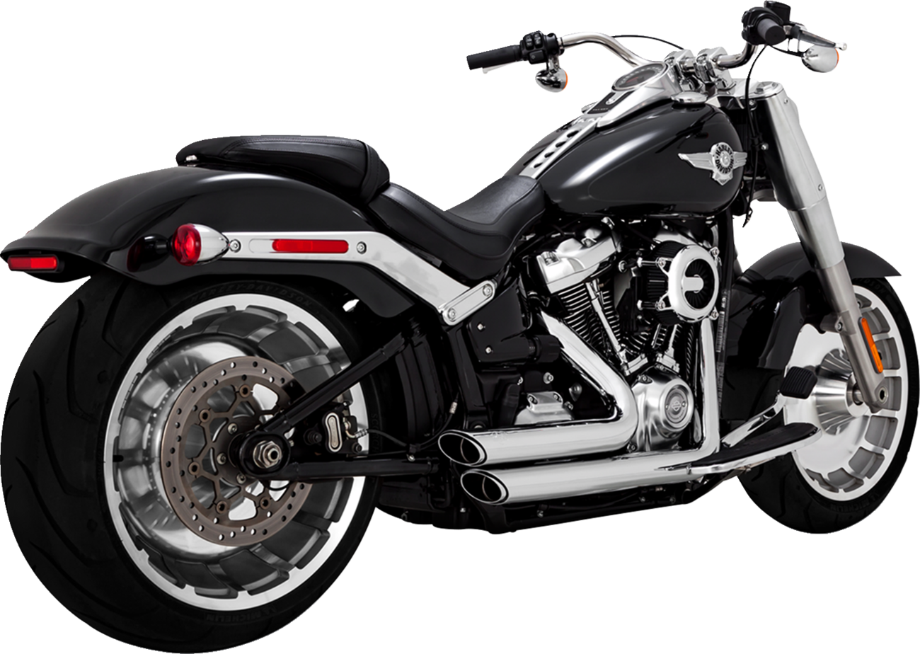 Chrome Vance & Hines Shortshots Staggered Exhaust System with PCX™ Technology for motorcycles, featuring sleek chrome finish and dual pipes.