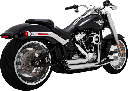 Chrome Vance & Hines Shortshots Staggered Exhaust System with PCX™ Technology for motorcycles, featuring sleek chrome finish and dual pipes.