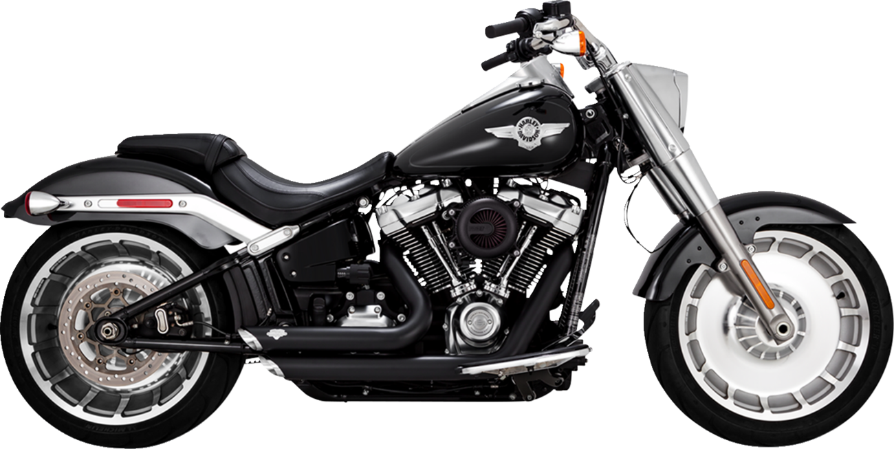 Vance & Hines Shortshots Staggered black motorcycle exhaust system with PCX™ technology, shown on a bike.