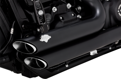 VANCE & HINES Shortshots Staggered PCX™ Exhaust System in matte black for motorcycle, showing the dual exhaust pipes and sleek finish.