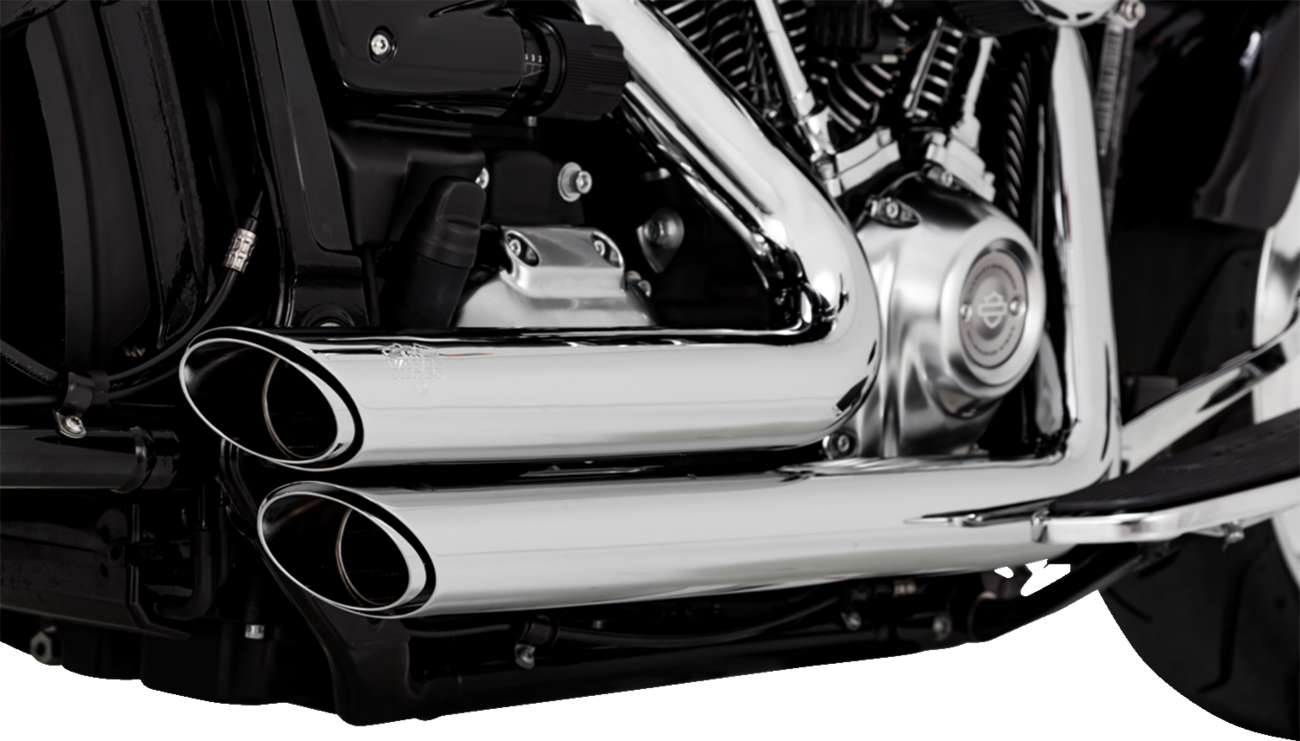 Chrome Vance & Hines Shortshots Staggered Exhaust System with PCX™ Technology for motorcycles, showing the polished finish and design