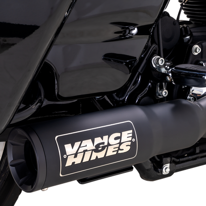 VANCE & HINES 47321-22 2-Into-1 High Output PCX™ Exhaust System in black for touring bikes, featuring sleek design and durable finish.
