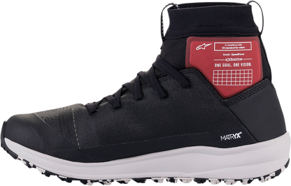Alpinestars Speedforce racing shoes in black, white, and red with US size 12, featuring sporty design and durable construction.