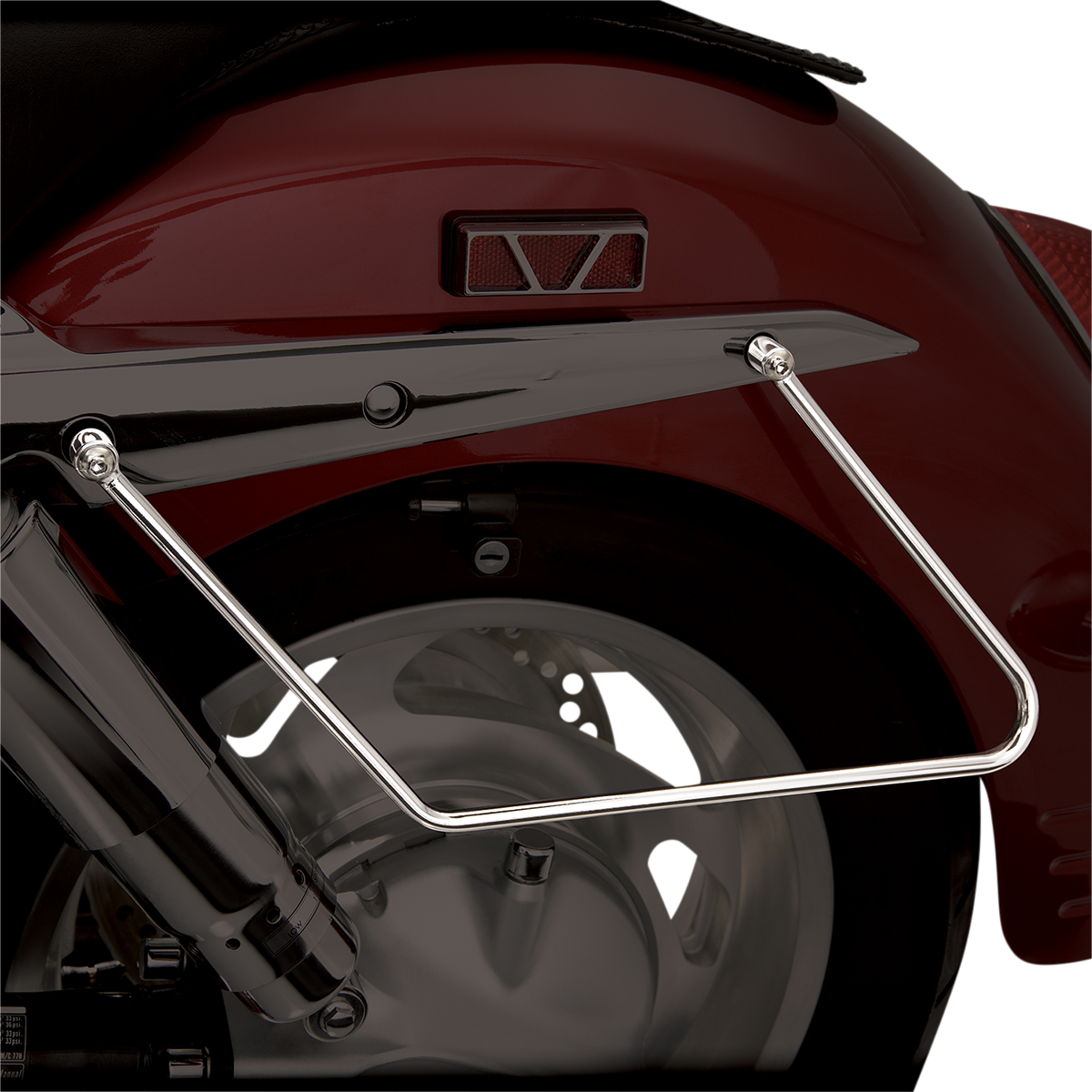 Bill's Exhausts SHOW CHROME Saddlebag Stays for VT1100 engine, featuring durable chrome finish and mounting hardware.