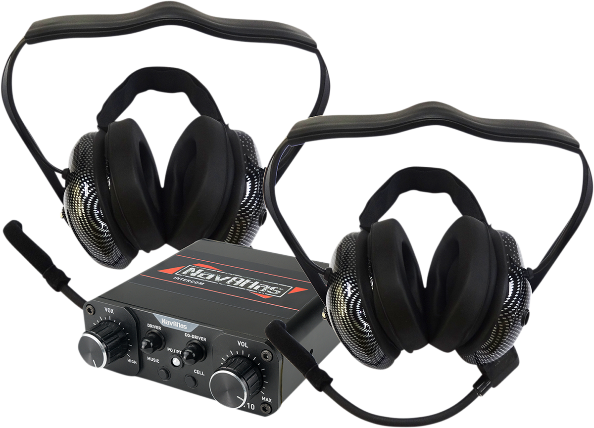 Bill's Exhausts NAVATLAS Intercom System behind-the-head headset with speakers, new in box, for motorcycle communication.