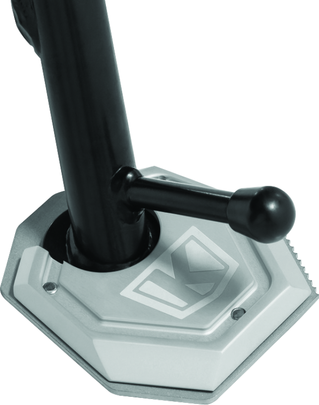 Kuryakyn Lodestar Kickstand Shoe in silver for BMW F750GS motorcycle, providing enhanced stability and traction.