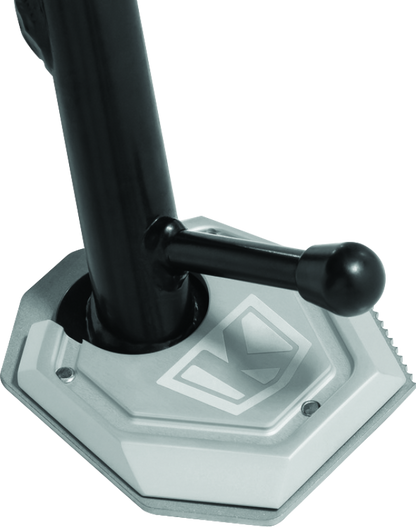 Kuryakyn Lodestar Kickstand Shoe in silver for BMW F750GS motorcycle, providing enhanced stability and traction.