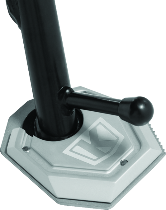 Kuryakyn Lodestar Kickstand Shoe in silver for BMW F750GS motorcycle, providing enhanced stability and traction.